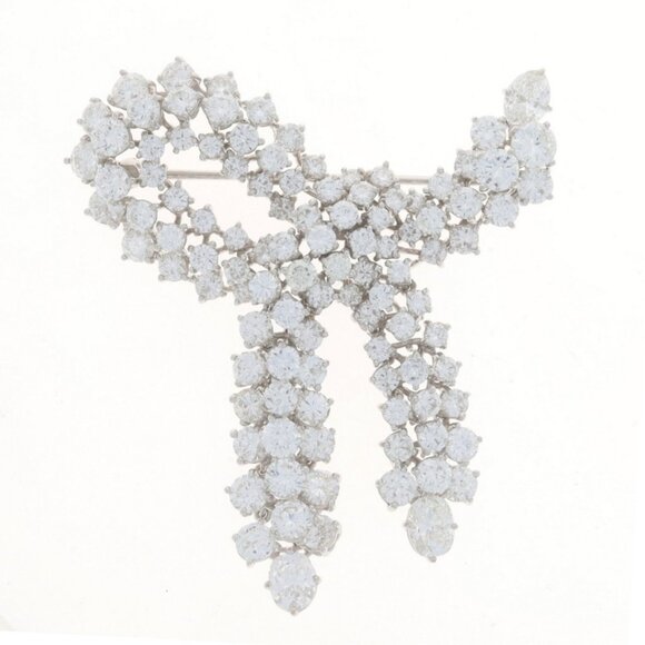 Platinum Diamond Vintage Bow Brooch Marq & Cush 19.15ctw PGS Handmade Ribbon Pin - Picture 2 of 7